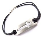Bracelet créateur croix noir argenté Bracelet créateur croix noir argenté