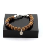 Bracelet howlite des usa + perles bois 8 mm. fabriqu� en france.