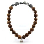 Bracelet oeil de faucon d'afrique du sud + perles bois 8 mm. fabriqu� en france.