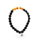 Bracelet perles ambre v�ritable de la mer baltique + onyx noir mat 8 fabriqu� en france.