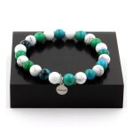 Bracelet perles howlite + chrysocolle 8 mm. fabriqu� en france.