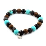 Bracelet perles labradorite + agate noire + turquoise + bois 8 mm. fabriqué en france. Bracelet perles labradorite + agate noire + turquoise + bois 8 mm. fabriqué en france.