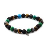 Bracelet perles labradorite + oeil de tigre + chrysocolle + lave 8 mm. fabriqu� en france.