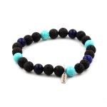 Bracelet perles lapis lazuli + turquoise + lave 8 mm. fabriqu en france.