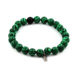Bracelet perles malachite + onyx noir mat 8 mm. fabriqu en france.