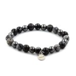 Bracelet perles obsidienne flocon de neige + h�matite + labradorite 8 fabriqu� en france.