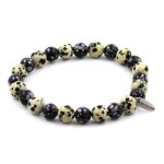 Bracelet perles obsidienne flocon de neige + jaspe dalmatien 8 mm. fabriqu en france.