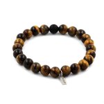 Bracelet perles oeil de tigre + onyx noir mat 8 mm. fabriqu en france.