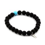 Bracelet perles onyx noir mat + turquoise 8 mm. fabriqu en france.