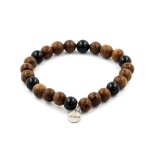 Bracelet perles tourmaline schorl du br�sil + bois 8 mm. fabriqu� en france.