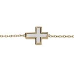 Bracelet plaqu� or croix nacre blanche 18cm r�glable 16cm