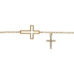 Bracelet plaqu or double croix lisse avec pavage oxydes blancs 16 + 2cm