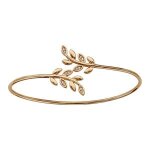 Bracelet plaqué or jonc feuillage lisse et oxydes blancs Bracelet plaqué or jonc feuillage lisse et oxydes blancs