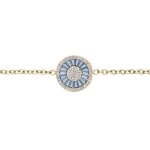 Bracelet plaqu or rond oxydes rectangulaires bleus et contour oxydes blancs sertis 16 + 3cm