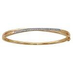 Bracelet plaqu or semi rigide crois rail oxydes blancs sertis 60x50mm