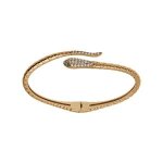 Bracelet plaqu or serpent articul oxydes blancs et yeux oxydes verts 60mm