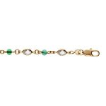 Bracelet plaqu or tutti frutti navette transparente et perle verte 16 + 3cm