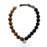Bracelet quartz rutile vert du brsil + perles onyx noir mat + bois 8 fabriqu en france.
