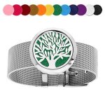 Bracelet senteur acier maille milanaise medaillon arbre de vie 12 mousses interchangeables couleurs assorties ...