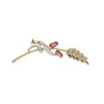 Broche plaqu or epi de ble navettes oxydes rouges et oxydes blancs sertis
