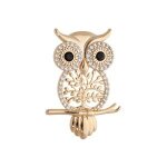 Broche plaqu or hibou - chouette + arbre de vie et oxydes sertis blancs et noirs