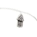 Cha�ne cheville argent  main de fatma  blanc