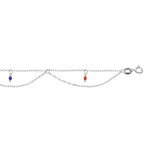Chane cheville argent rhodi 2 rangs empieres multi couleurs 23 + 3cm