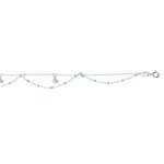 Chane cheville argent rhodi 2 rangs rsine turquoise imitation et coeurs 23 + 3cm