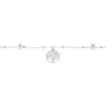 Cha�ne cheville argent rhodi� arbre de vie rondelles turquoise v�ritable 22 + 3cm