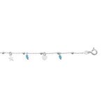 Chane cheville argent rhodi pampilles toiles, coeurs et boules bleues 23 + 2, 5m