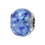 Charms coulissant argent rhodi verre de murano bleu nacr