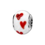 Charms coulissant argent rhodié verre de murano fond blanc coeur rouge Charms coulissant argent rhodié verre de murano fond blanc coeur rouge