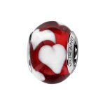 Charms coulissant argent rhodié verre de murano fond rouge coeur blanc Charms coulissant argent rhodié verre de murano fond rouge coeur blanc