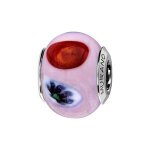 Charms coulissant argent rhodi verre de murano rose clair motif