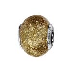 Charms coulissant argent rhodi� verre de murano v�ritable jaune avec paillettes