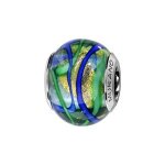 Charms coulissant argent rhodi� verre de murano vert bleu jaune