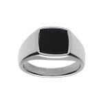 Chevalière acier plateau carré onyx imitation 10 x 10mm Chevalière acier plateau carré onyx imitation 10 x 10mm