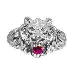 Chevalire gros modle lion pierre rouge argent