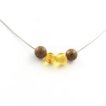 Collier 4 perles bois 8 mm + ambre vritable de la mer baltique chaine en acier inoxydable.