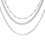 Collier acier 3 rangs avec boules turquoise imitation 42 + 4cm