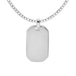 Collier acier chane gourmette avec pendentif rectangulaire pans coups 30 x 15mm 55 + 5cm