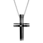 Collier acier chaînette pendentif croix résine noire 51cm Collier acier chaînette pendentif croix résine noire 51cm