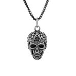 Collier acier patin pendentif tte de mort 50cm + 5 + 5cm