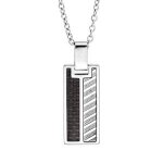 Collier acier pendentif plaque rectangulaire carbone et motif geomtrique 50 + 5cm