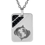 Collier acier pendentif rectangulaire zodiaque poissons 2 bandes carbone 50 + 5cm