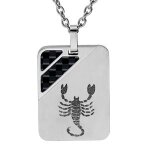 Collier acier pendentif rectangulaire zodiaque scorpion 2 bandes carbone 50 + 5cm