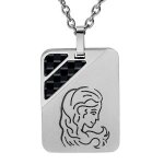 Collier acier pendentif rectangulaire zodiaque vierge 2 bandes carbone 50 + 5cm