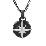 Collier acier pendentif rond patin� �toile du nord 50cm + 5 + 5cm