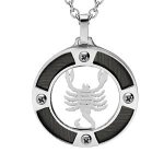 Collier acier pendentif rond zodiaque scorpion aspect bois noir et vis cruciforme 50 + 5cm
