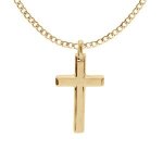 Collier acier et pvd jaune chane gourmette avec pendentif croix 33 x 17mm 55 + 5cm